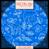 Nature outlines, moose, bear, mushroom, flower, mountains - Seamless File