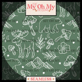 Nature outlines, moose, bear, mushroom, flower, mountains - Seamless File