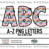 Alphabet Set, Flowers and Stripes - PNG File
